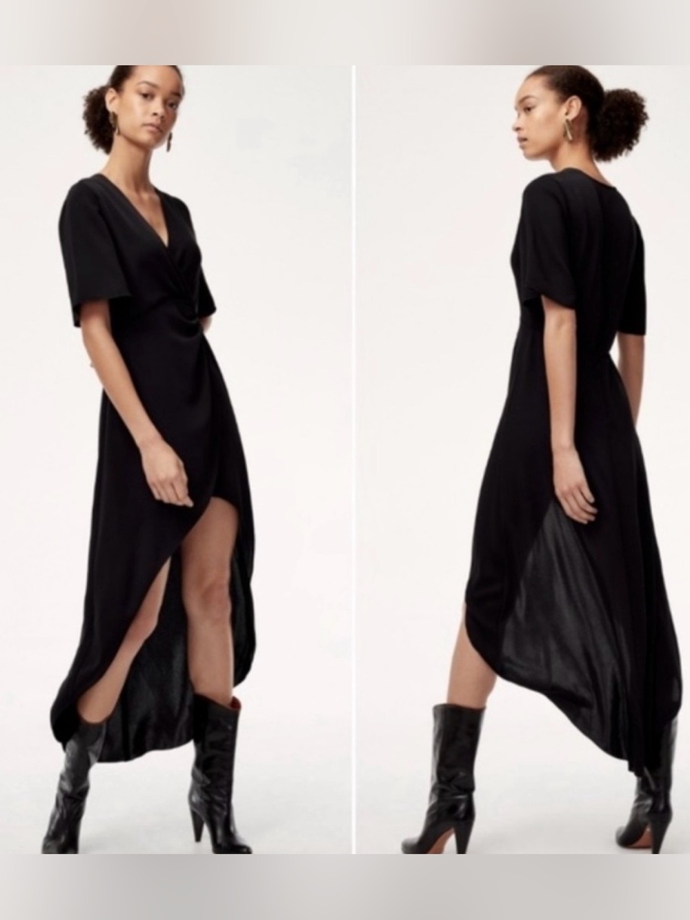 ARITZIA Babaton Black Asymmetrical Wrap Midi Dress